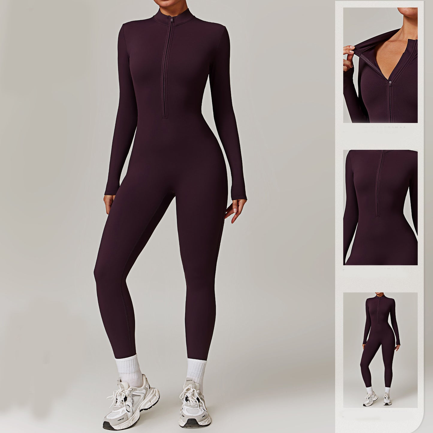 QQPretty~ Warm Zipper Long-sleeved Jumpsuit Yoga Fitness Sports