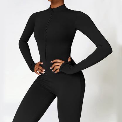 QQPretty~ Warm Zipper Long-sleeved Jumpsuit Yoga Fitness Sports