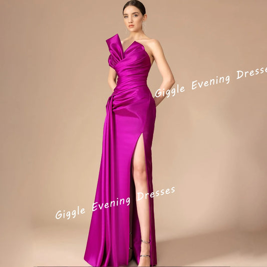 QQPretty~ Satin Strapless Prom  Slit Boat Neck Floor-Length Chic And Elegant Evening Dress For Women 2025