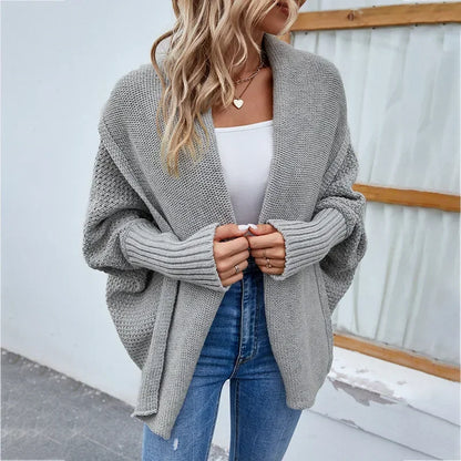 QQPretty~  Cardigan for Women! 2024 Knitted Solid Color Batwing Sleeve Shawl Collar Open Front Cardigan