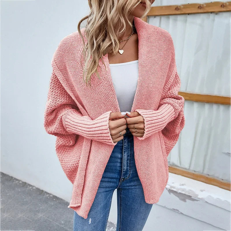 QQPretty~  Cardigan for Women! 2024 Knitted Solid Color Batwing Sleeve Shawl Collar Open Front Cardigan