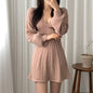 QQPretty~ Autumn/Winter Long Sleeve Waist-Fitted V-Neck Knit Dress Women's Sweater Mini