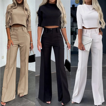 QQPretty~ Elegant Small High Neck Casual Shorts Top Pocket Micro Horn Elegant Pants Set