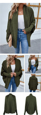 QQPretty~  Cardigan for Women! 2024 Knitted Solid Color Batwing Sleeve Shawl Collar Open Front Cardigan
