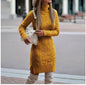 QQPretty~ Fashion Turtleneck Knitted Dress With Slit Design Winter Warm Solid Color Pullover Long Sweater Women's Clothing