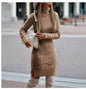 QQPretty~ Fashion Turtleneck Knitted Dress With Slit Design Winter Warm Solid Color Pullover Long Sweater Women's Clothing