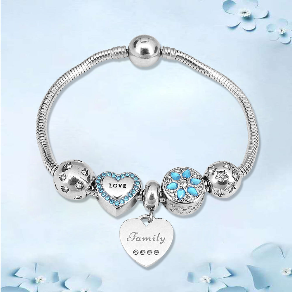 QQPretty~ Titanium Steel Diamond Beaded Large Hole Bead Pendant